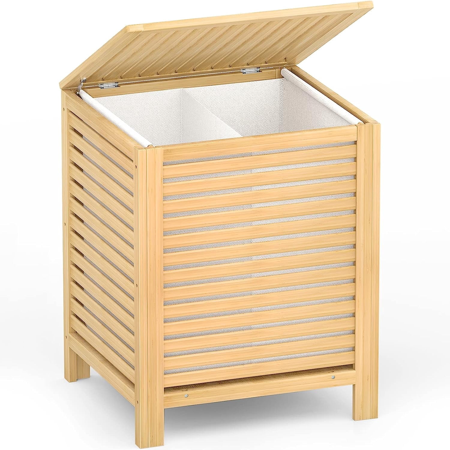 Bamboo Laundry Hamper with Lid, 120L Large Clothes Laundry Sorter with Removable 2-Section Liner Bag, Raised Laundry Basket Organizer for Clothing, Bathroom, Bedroom, Laundry Room, Natural