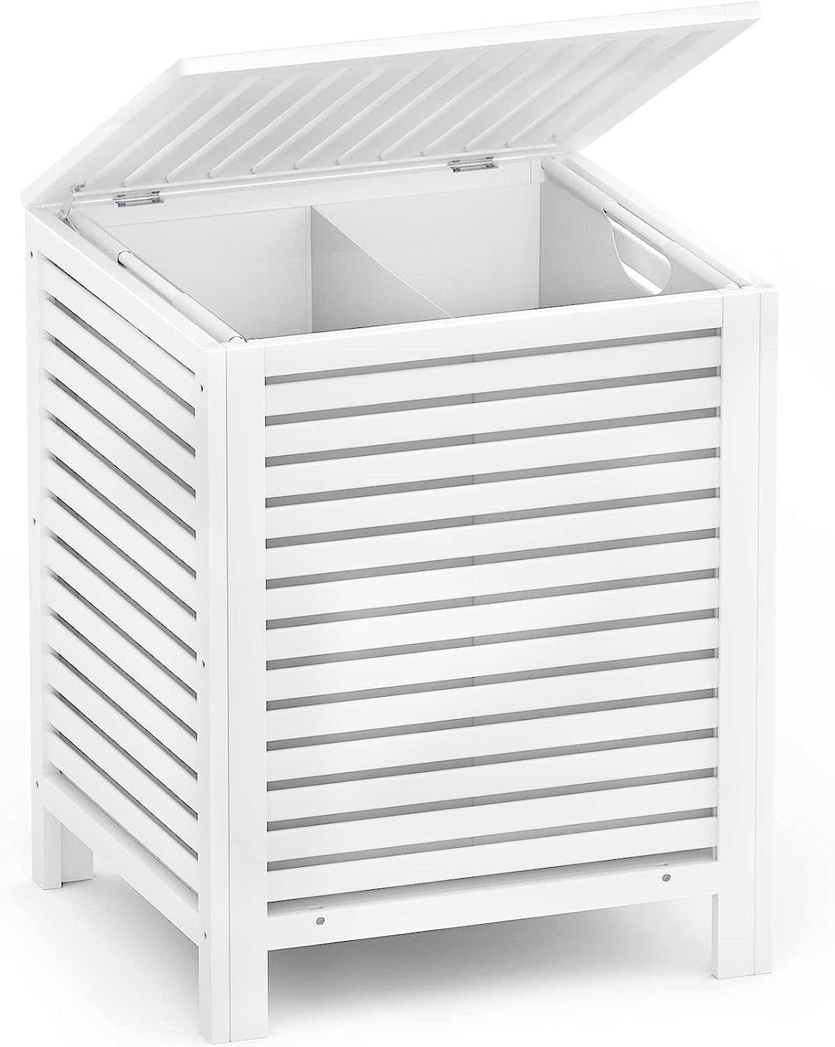 Bamboo Laundry Hamper with Lid, 120L Large Clothes Laundry Sorter with Removable 2-Section Liner Bag, Raised Laundry Basket Organizer for Clothing, Bathroom, Bedroom, Laundry Room, White