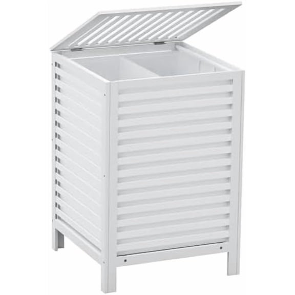 Bamboo Laundry Hamper with Lid, 120L Large Double Laundry Basket with Removable Liner Bag, 2-Section Clothes Laundry Sorter for Bedroom, Bathroom, Laundry Room,18.5 x 18.5 x 25.6 Inches