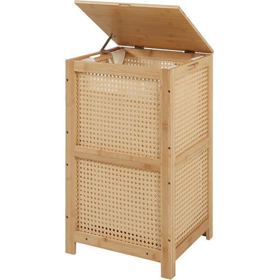 Bamboo Laundry Hamper with Lid - Large Wicker Basket Storage Organizer for Dirty Clothes, 13-Gallon/50L Capacity