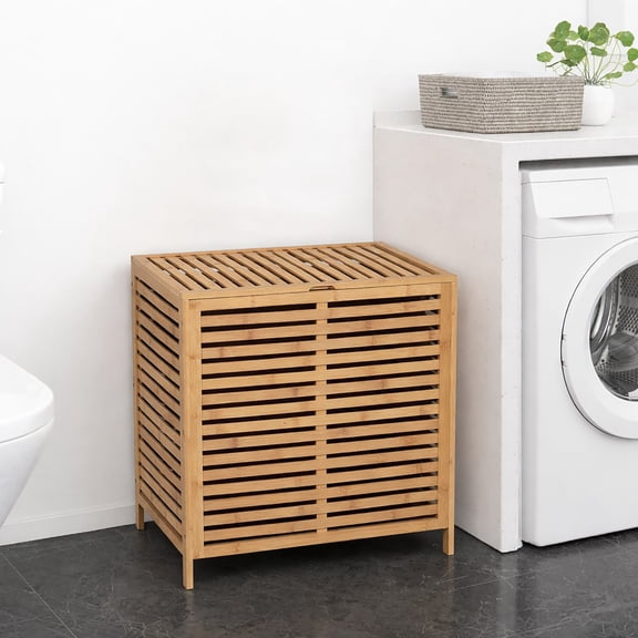 Bamboo Laundry Hamper with Lid, Removable Bag, Slatted Ventilation Design, Large Storage Basket, Perfect for Bathroom  Laundry Room