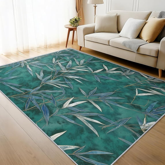 Bamboo Leaf Oriental Area Rug, Chinese Japanese Pattern Carpet ...