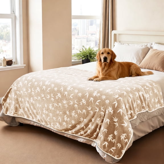 Bamboo Leaf Pattern Bed Blanket, 59x79inch Lightweight Sofa Blanket, Camel