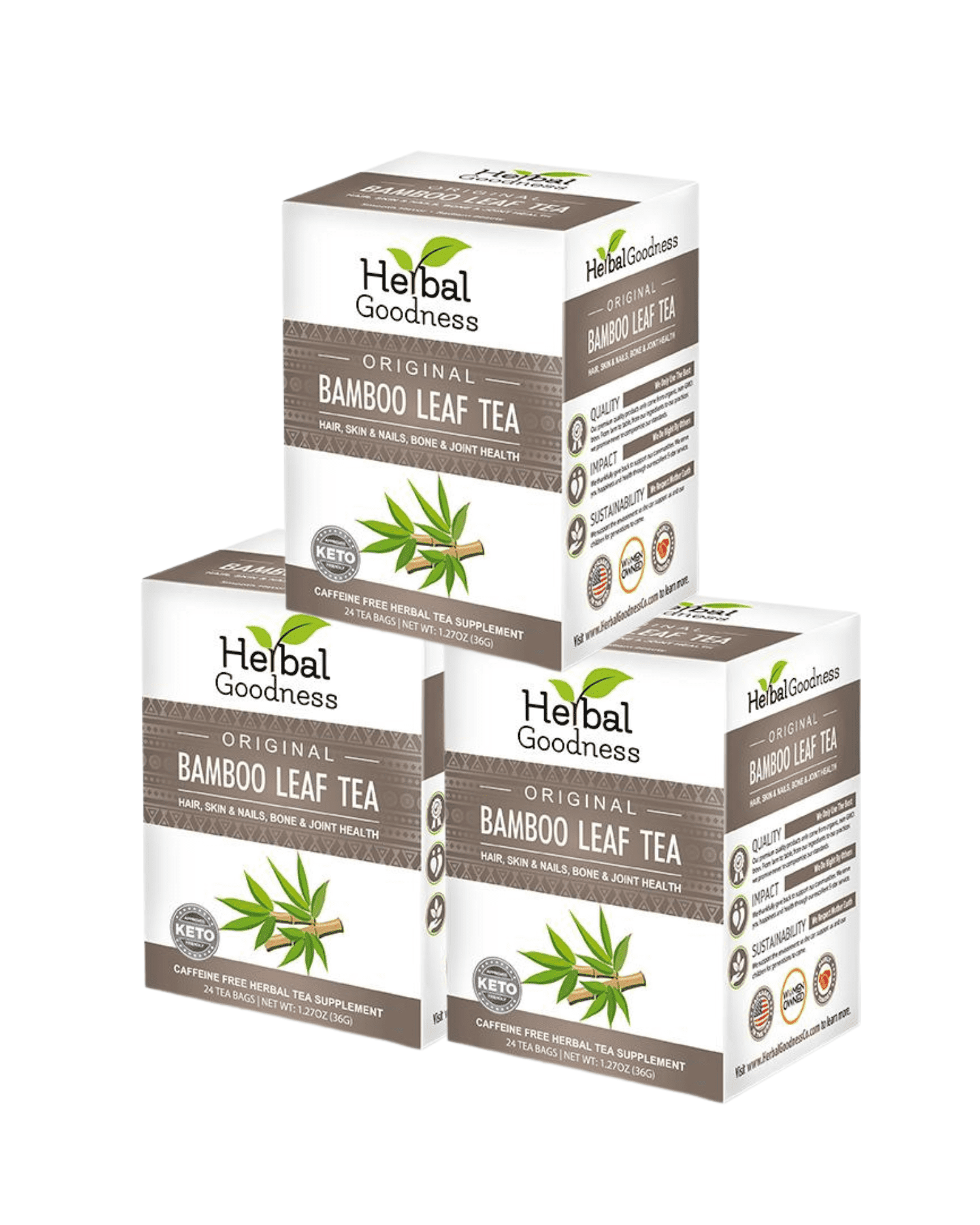 Bamboo Leaf Tea - Caffein-Free Herbal Tea, 72 Teabags(3 Packs), Hair, Skin, Anti Aging for Men & Women, Silica - Herbal Goodness