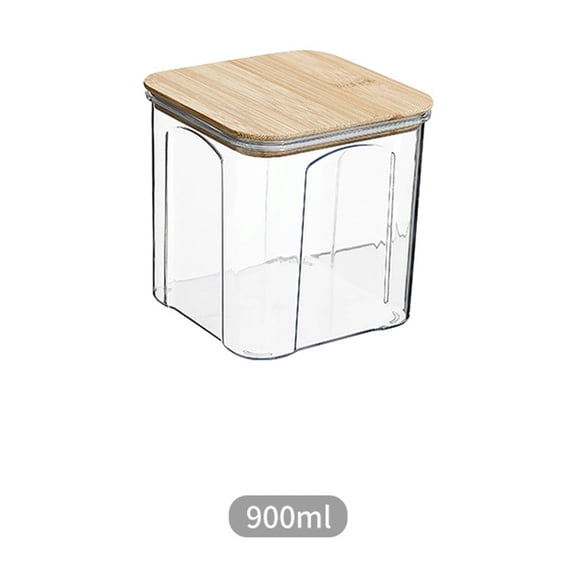Bamboo Lid Airtight Food Storage Container Plastic Transparent Grain Sealed Jar for Rice Flour Cereal Beans Dried Fruit Tea Kitchen Pantry Organization - 1 Pack