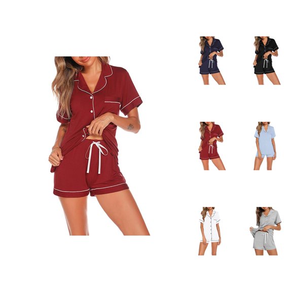 Bamboo Lounge Set – Pajamas for Women Sleep Women's Pajama Set Two Piece Casual Set Short Sleeved Top And Shorts Soft Pajama Chest Pocket