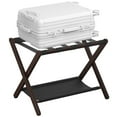 thumbnail image 1 of Bamboo Luggage Rack Foldable Suitcase Stand with Fabric Storage Shelf for Guest Room Hotel Bedroom Holds up to 131 lb Chestnut Brown, 1 of 7