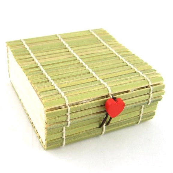 Bamboo Matchstick Decorative Box - 3.7" x 3.7" x 1.6" - Green - 1 Unit