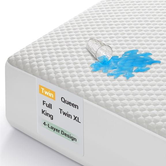 Ophanie Twin Size Bamboo Viscose Mattress Protector, 4-Layer Premium Waterproof Bed Pad Cover, Breathable Noiseless Fitted Sheet with 6"-20" Deep Pocket, White, for Home, Dorm, Hotels