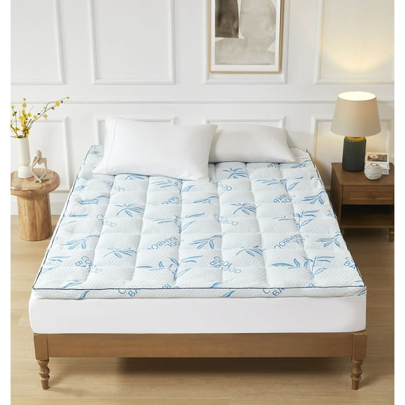 Bamboo Mattress Topper Queen Size,Extra Thick Cooling Mattress Pad,8-21" Deep Pocket Mattress Topper