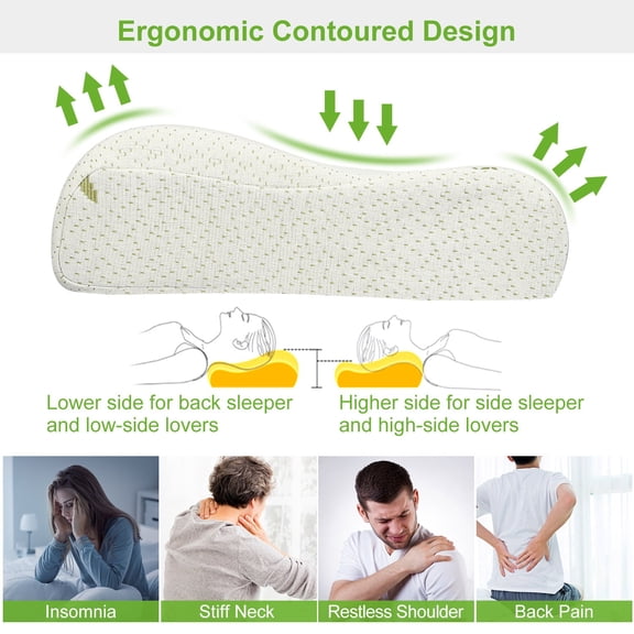 Bamboo Memory Foam Pillow, Ergonomic Dual Height Cervical Orthopedic Neck Support, Breathable for Side Sleepers, Back Sleepers, Home Bedroom L
