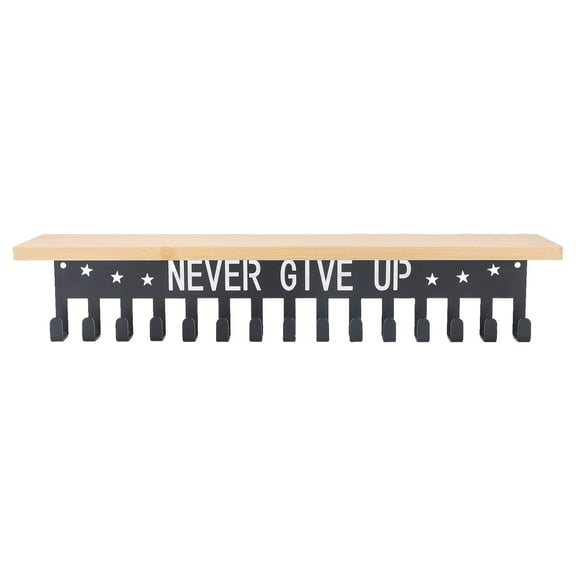 Bamboo  Metal Medal Display Shelf, 15 Hooks for Ribbons  Trophies, Wall Mounted