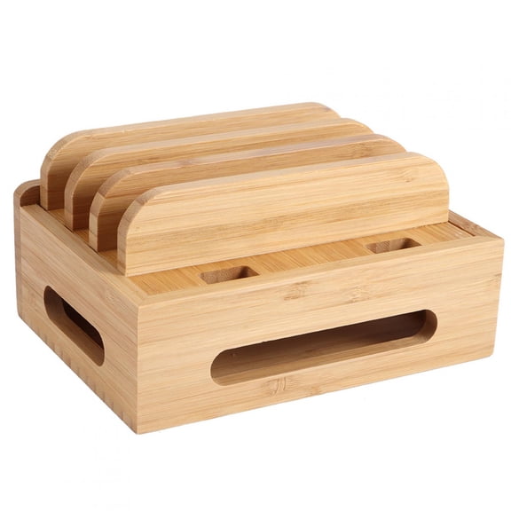 Bamboo Mobile Phone Charging Storage Rack, Home Office Desk Organizer Stand, 6.7 in x 5.1 in x 3.5 in