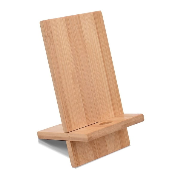 BESHOF Bamboo Wood Mobile Stand Cellphone Holder Office, Home Organizer Charging Station Compatible with Smartphones Tablets (Plain-Hole) 1 pack