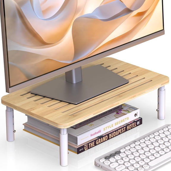 Bamboo Monitor Stand Riser, 4 Adjustable Height,Easy Assembly
