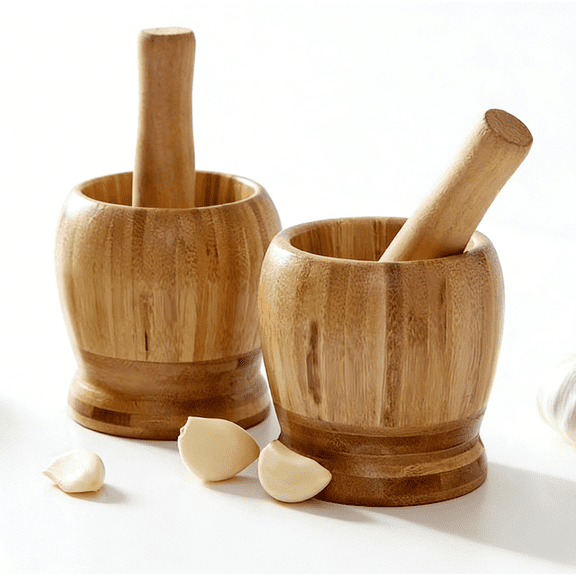 Bamboo Mortar and Pestle Set - Natural Guacamole Maker & Spice Grinder | Traditional Bowl with Pestle for Crushing Herbs, Garlic & Making Pastes