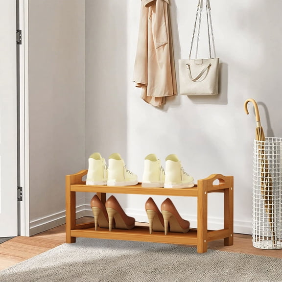 Bamboo Multi-Layer Shoe Rack with Side Guard Strips and Top Storage Shelf, Natural Wood Entryway Organizer for Sneakers Boots, Space-Saving Vertical Shoe Cabinet for Home Dorm