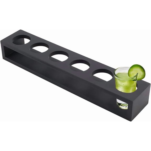 Bamboo Multi-Use 6 Holes Display Stands for Wine Glasses Water Planting Tube Ball Black Rectangle Pattern 310x61x41mm Inner Diameter: 40mm