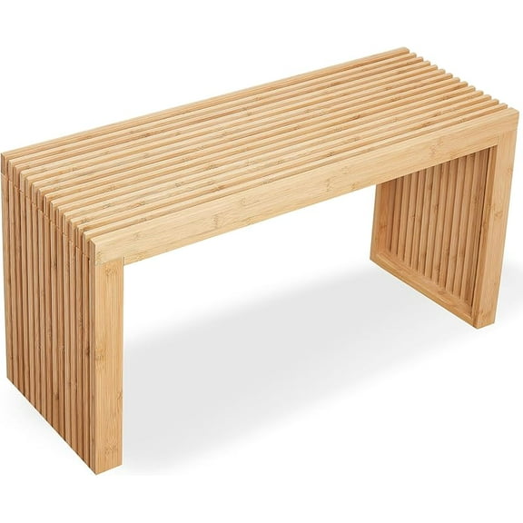 Bamboo Natural 36 inch Wooden Bench, Small Wood Benches for Entryway, Living & Dining Room, Kitchen, Bedroom, Bathroom, Hallway, Front Door, For Indoor & Outdoor Patio Use, Mid Century Modern Decor