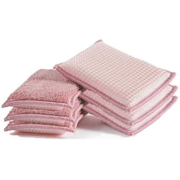 Bamboo Natural Absorbent Sponges Kitchen Cleaning Sponges Reusable Dish Washing Sponges Pink(6 Pack)