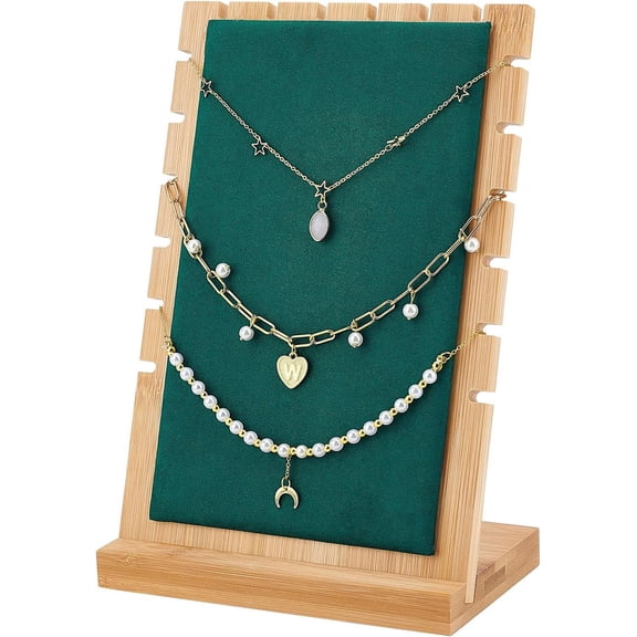 Bamboo Necklace Display Stand 9 Slots Multiple Necklace Bust Holder Soft Mat Bracelets Organizer Chain Choker Holder Stand for DIY Retail Store Trade Show Crafts Show 3.7x6.7 inch