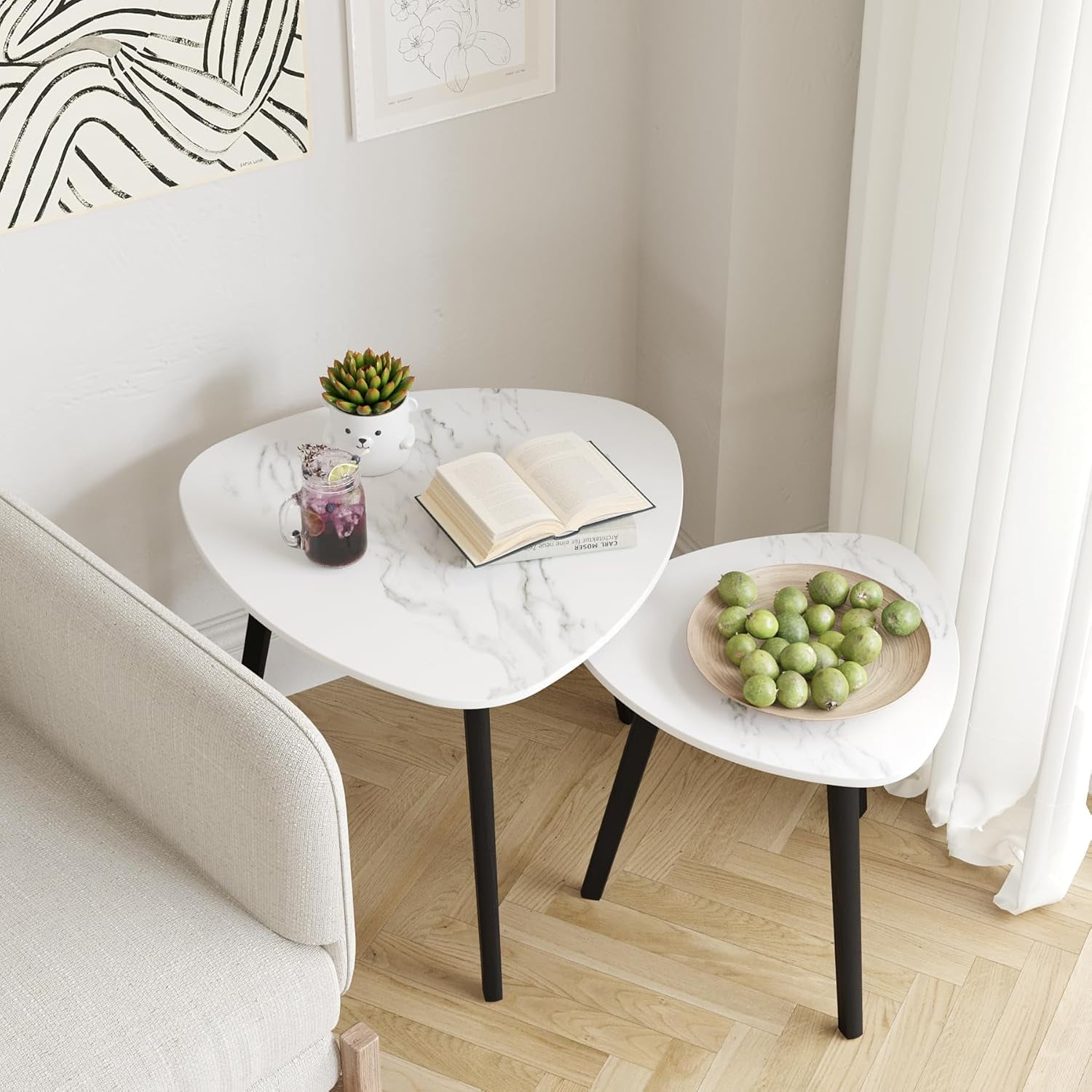 Bamboo Nesting Triangle End Table,Set of 2 Coffee Table Modern ...