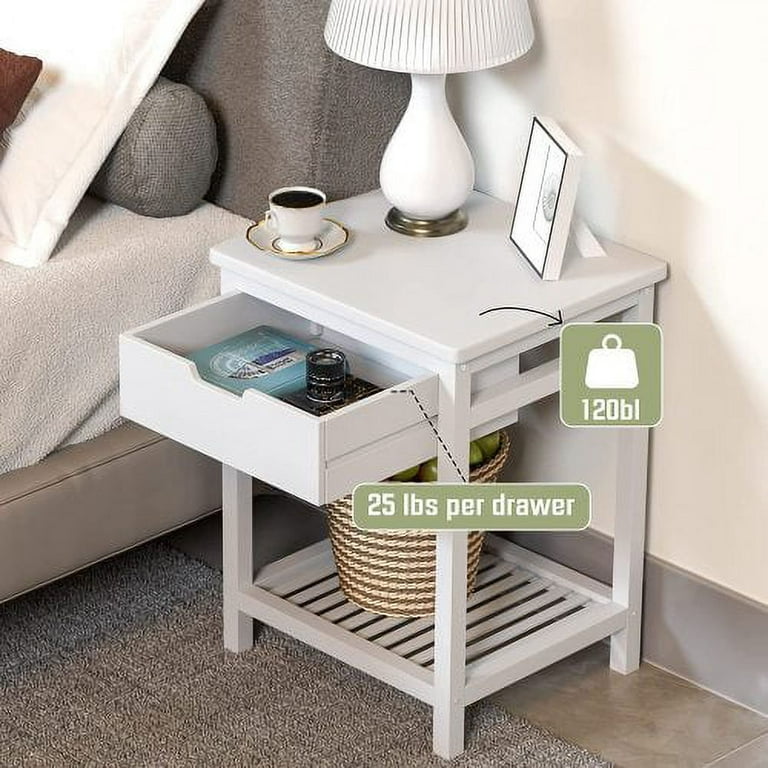 White bamboo bedside table deals
