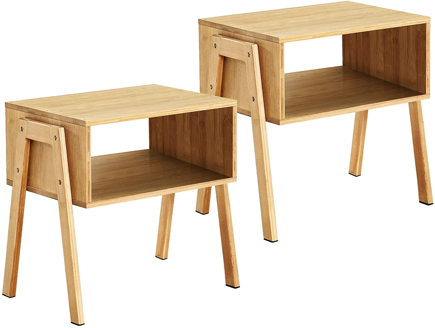 Bamboo Nightstands Set of 2 Stackable Side Tables with Open Storage