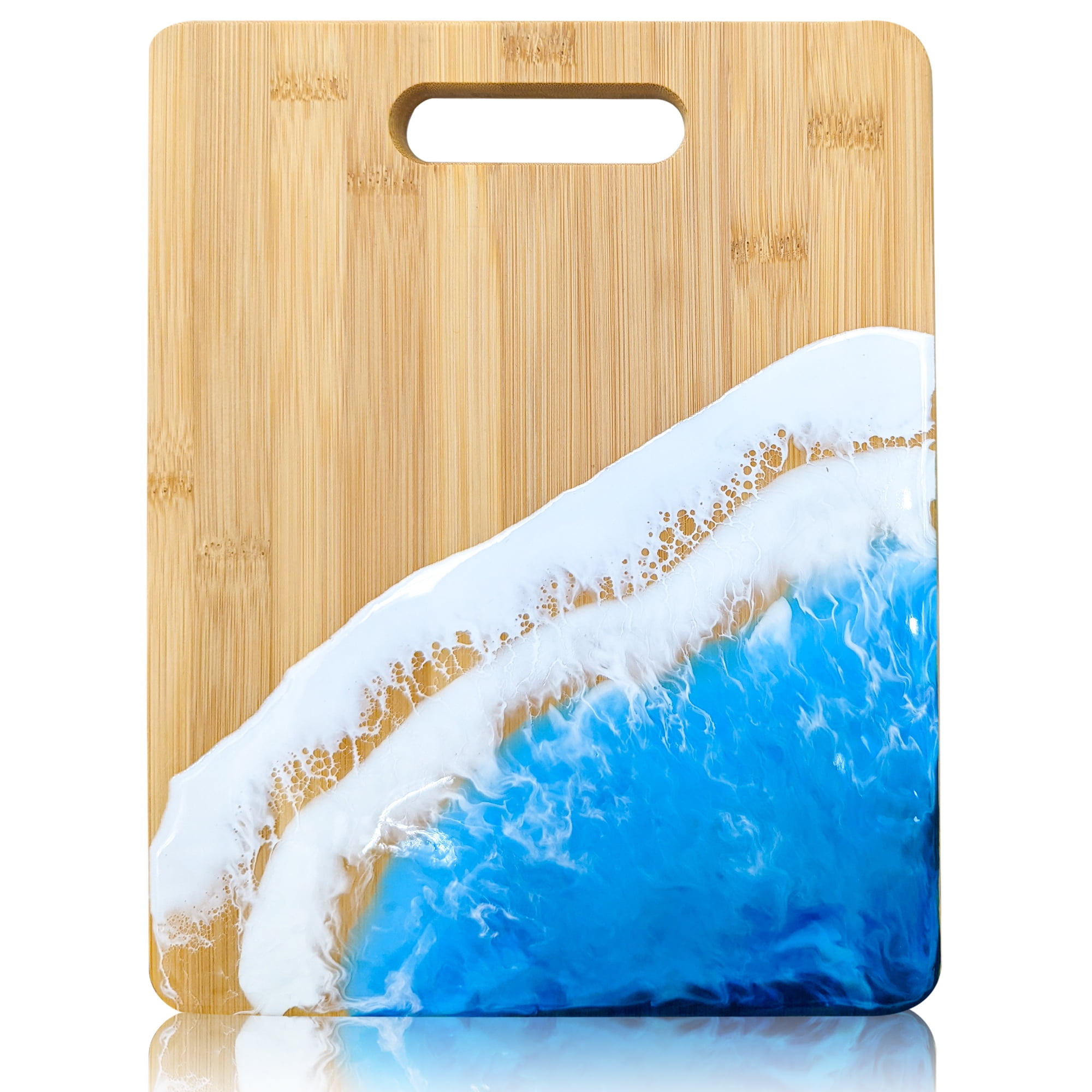 Bamboo Ocean Epoxy Resin Cutting Board  11x8.5x0.5in Charcuterie Board w/Handle, Home & Commercial Use  Eco-friendly Multiple Bamboo Wood Cheese Board