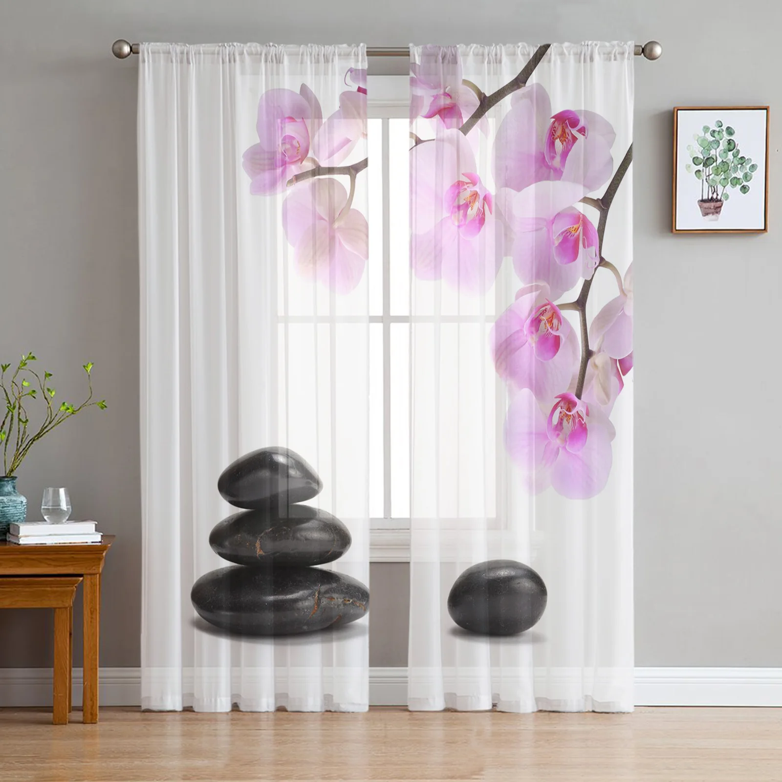 Bamboo Orchid Zen St Flower Sheer Curtains Living Room Window Tulle
