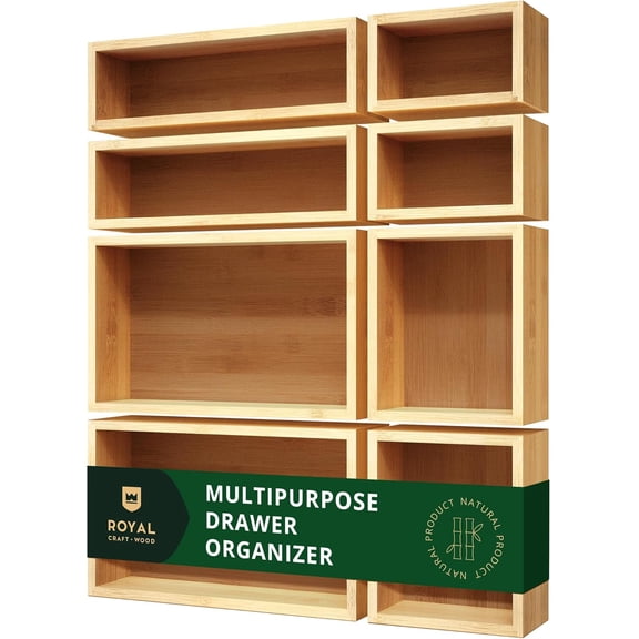 Bamboo Organizer Box & Chests Set - Versatile Storage Solution for Makeup, and Bathroom Essentials (8 Boxes)