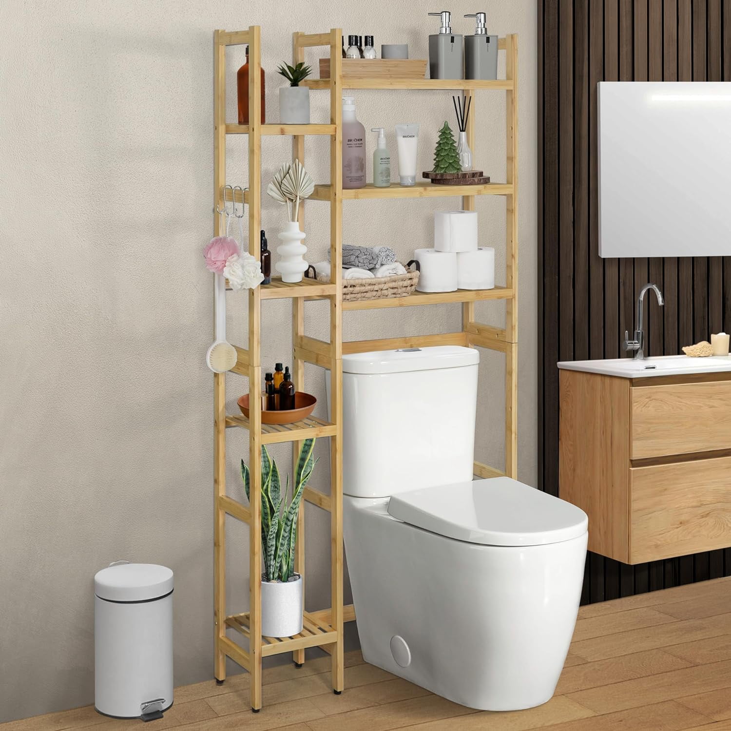 Bamboo Over The Toilet Storage, Behind Toilet Bathroom Shelf Rack with ...