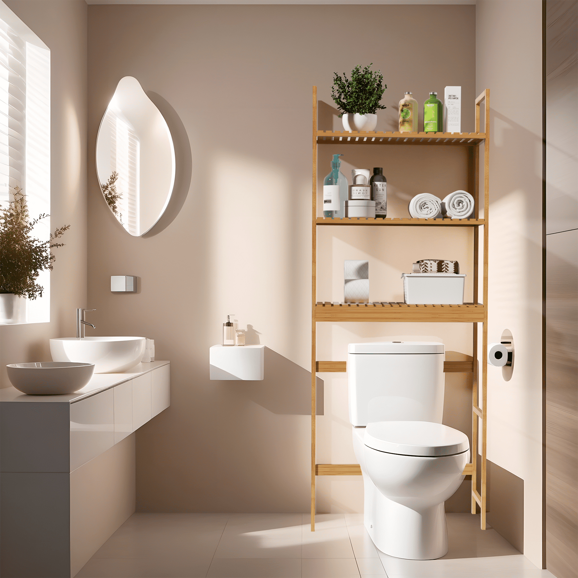 Bamboo Over The Toilet Shelf, Behind Toilet Bathroom Shelf Rack ...