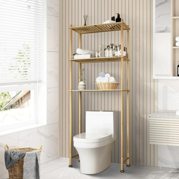 Bamboo Over the Toilet Storage Shelf, 3 Tier Freestanding Organizer Rack for Bathroom & Laundry Space-Saving Design Natural Color