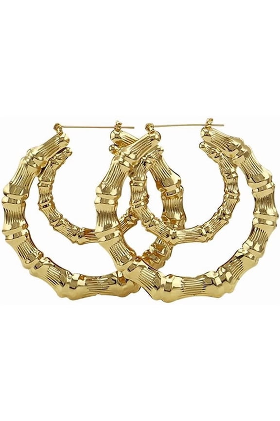 Bamboo Oversized Bamboo Hoop Earrings for Women (Double circle)[k0585]