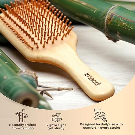Bamboo Paddle Hair brush | 100% Natural Wooden Comb Brush | Anti-Static, Detangling & Scalp Massaging Brush | Promotes Healthy Hair & Reduces Hair Loss | Eco-Friendly & Durable