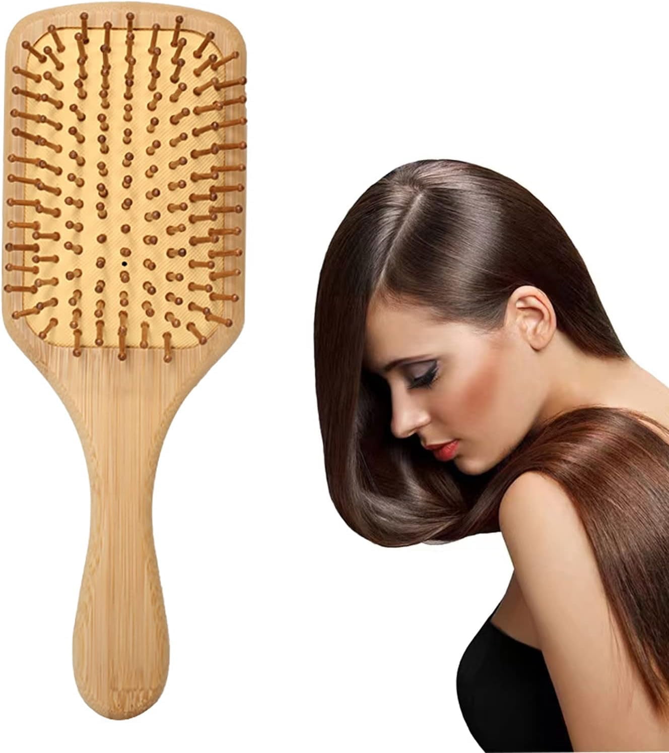 Bamboo Oil Massage Hair Brush, Wooden Wide Paddle Brush For Straightening And Curling Hair P 57423075