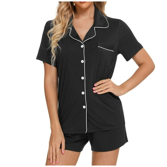 Bamboo Pajama Sets – Cooling Women's Lounge Sets, Eco-Friendly Sleepwear for Summer Womens Pajamas Set Short Sleeve Sleepwear Button Down Nightwear Shorts Soft Home Wear Sets