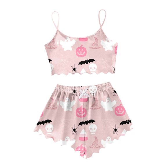 Bamboo Pajama Sets – Cooling Women's Pajama Sets, Soft Sleepwear for Summer Comfort Women's Halloween Patterned Camisole Pajama Set