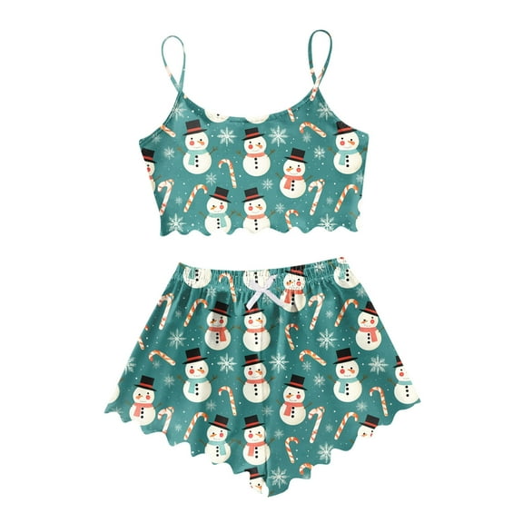 Bamboo Pajama Sets – Women's Cooling Lounge Wear, Soft Sleepwear for Summer Comfort Ladies' Christmas 2024 Cartoon Snowman Shorts Pajama Set