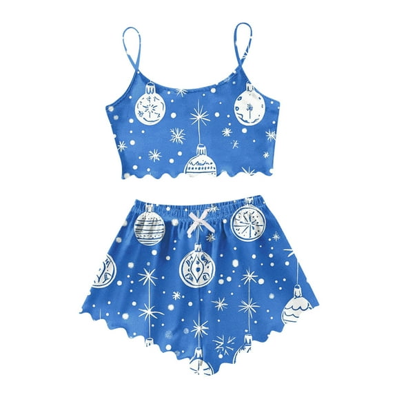 Bamboo Pajama Sets for Women – Cooling Sleepwear, Eco-Friendly Lounge Sets for Summer Ladies' Christmas 2024 Cartoon Snowman Shorts Pajama Set