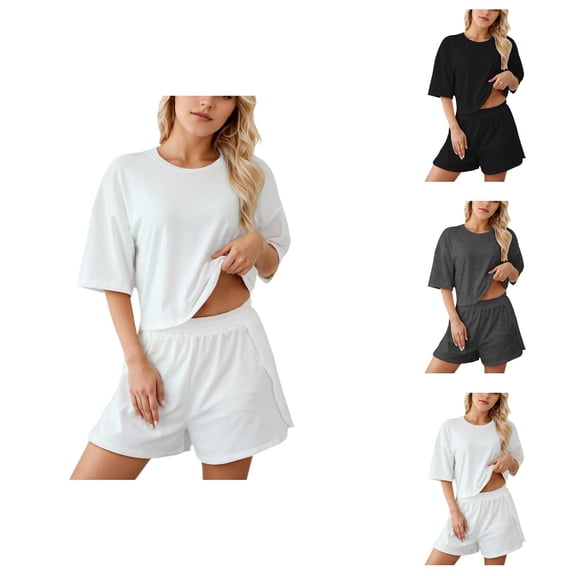 Bamboo Pajama Sets for Women – Cooling Sleepwear, Eco-Friendly Lounge Sets for Summer Ladies Fashion Pajama Set Solid Color Loose Shorts Set