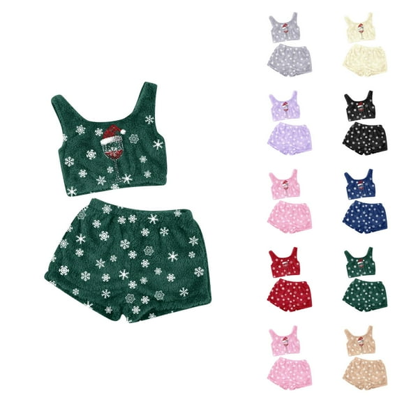Bamboo Pajamas – Cooling Summer Pajama Set for Women Women's Christmas Printing Two Piece Set Tank Top And Shorts Comfortable Sleepwear And Loungewear Outfit
