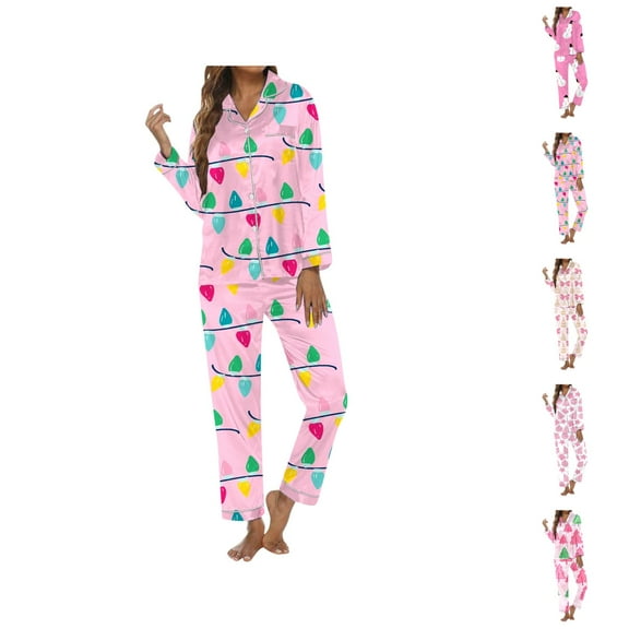Bamboo Pajamas – Cooling Summer Pajama Set for Women Women's Christmas Themed Printed Long Sleeve Pajama Set Festive Loungewear For Cozy Holidays