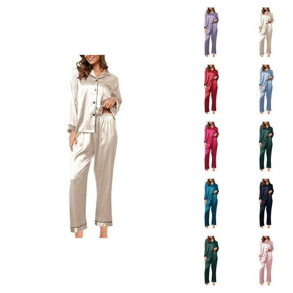 Bamboo Pajamas for Women – Lightweight Lounge Shorts Women's Fashionable Pajama Set Silk Pajamas 2 Piece Satin Pajama Set Long Sleeve Button Down Casual Suit With Pants