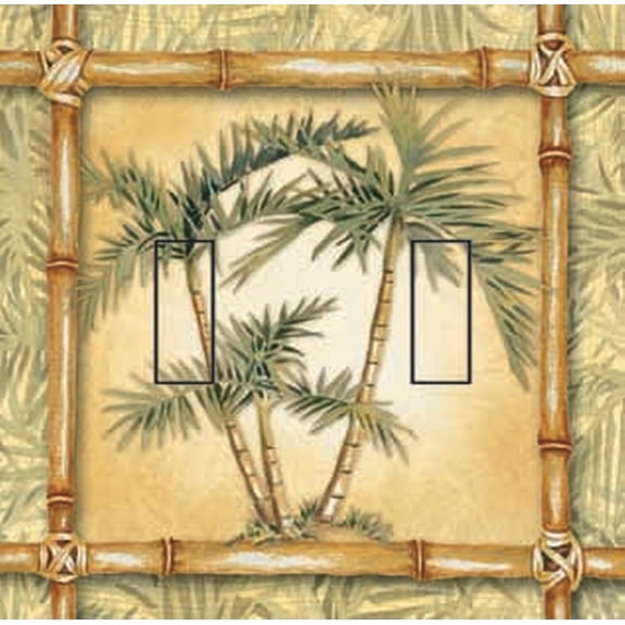 Bamboo Palm Double Toggle SwitchStix Peel and Stick Art Deco Switch Plate Cover Applique Washable Heat/Steam/Water-Resistant - 1 unit