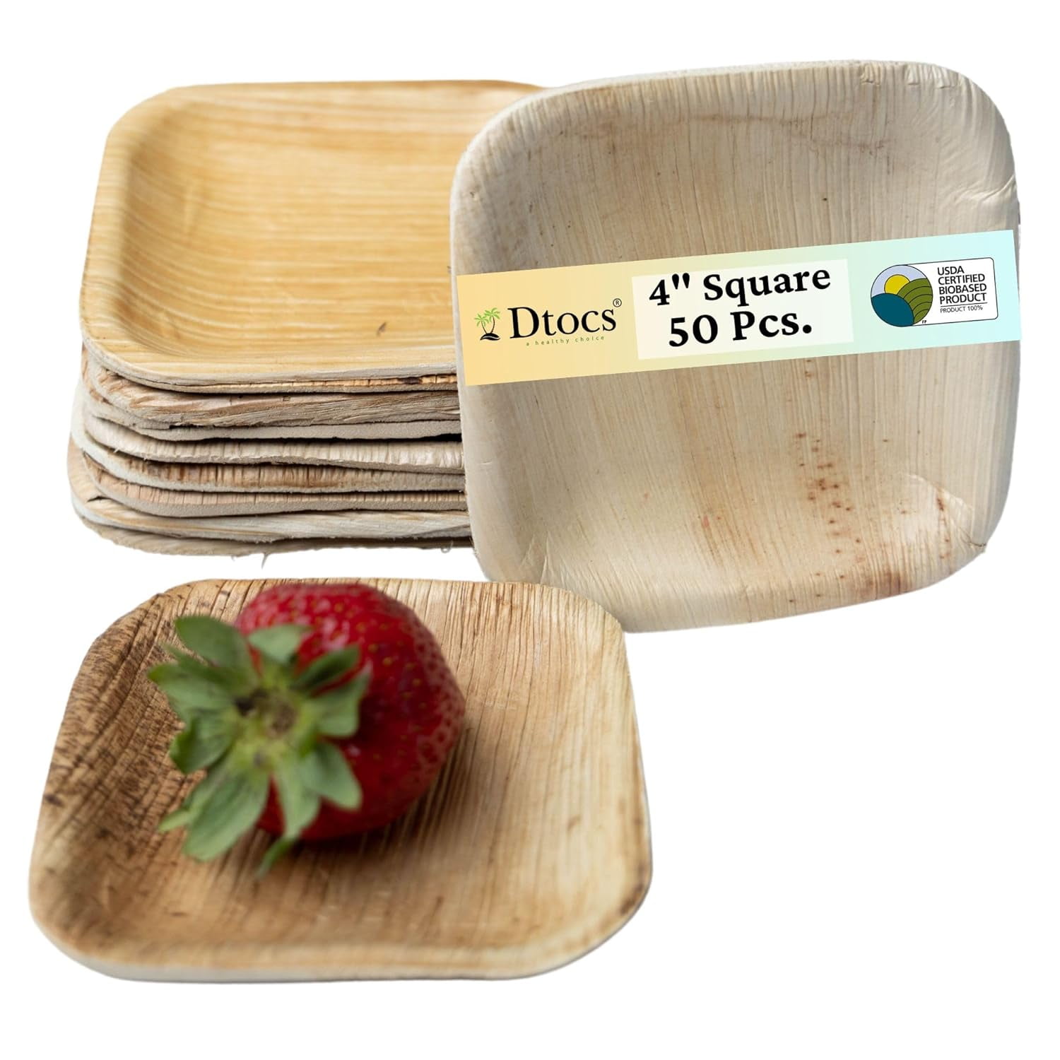 Bamboo Palm Leaf Plates 4 Square Single Serve Dessert Plates (50
