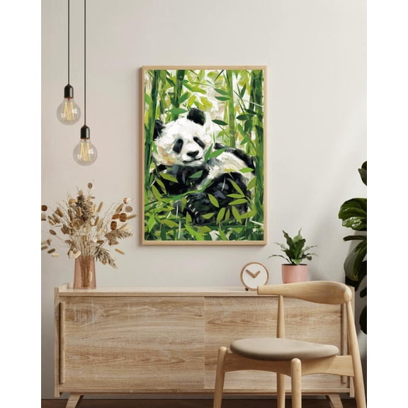 Bamboo Panda Wall Art Lush Green Modern Animal Wall Art Minimalist Jungle Luxe Decor Quiet Zen Statement Piece Unframed Paper Print