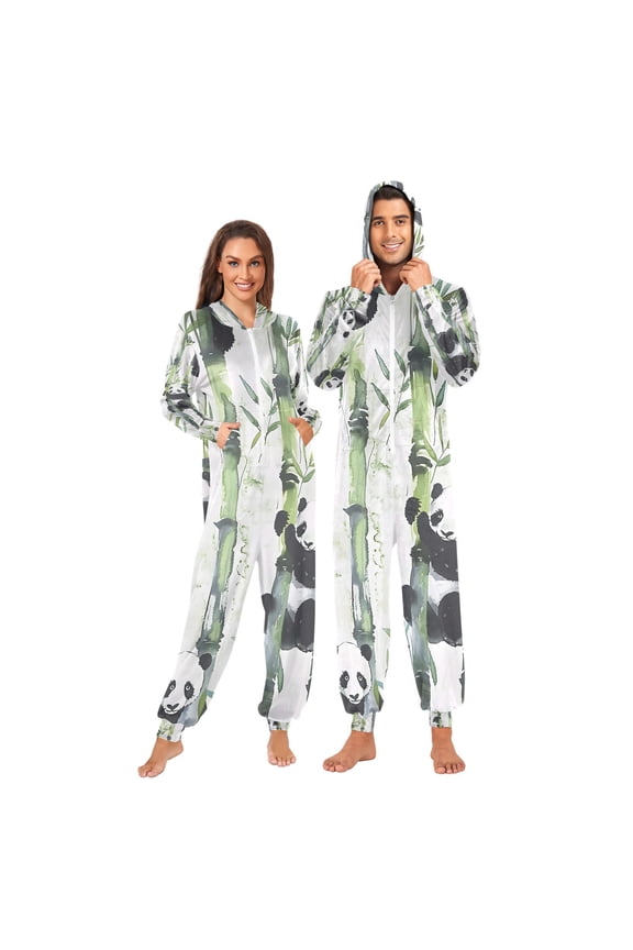 Bamboo Pandas Adult Onesie Pajamas Slim Fit Christmas One Piece Suit Pjs for Women and Men Hooded Zipper