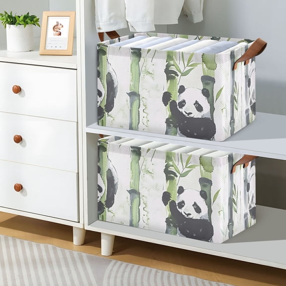 Bamboo Pandas Foldable Storage Large Fabric Storage Baskets Organizer Storage Bins with Handles for Shelves